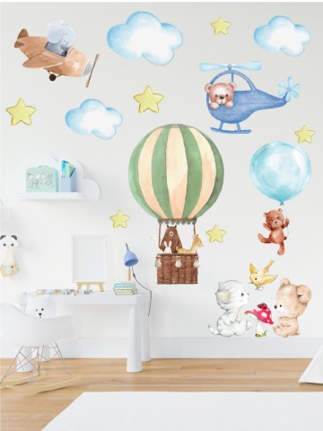 Sevimli Dostlar Uçuşta Çocuk Odası Duvar Sticker